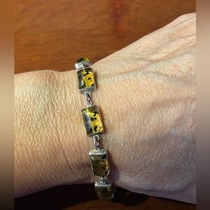 Taxco Vintage Sterling Silver 925 Mexican Chiapas Amber Bracelet